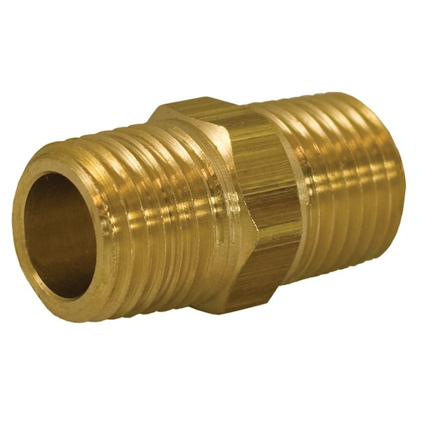 Jones Stephens 3/8in. x 1/4in. Yellow Brass Hex Nipple P12364 - main